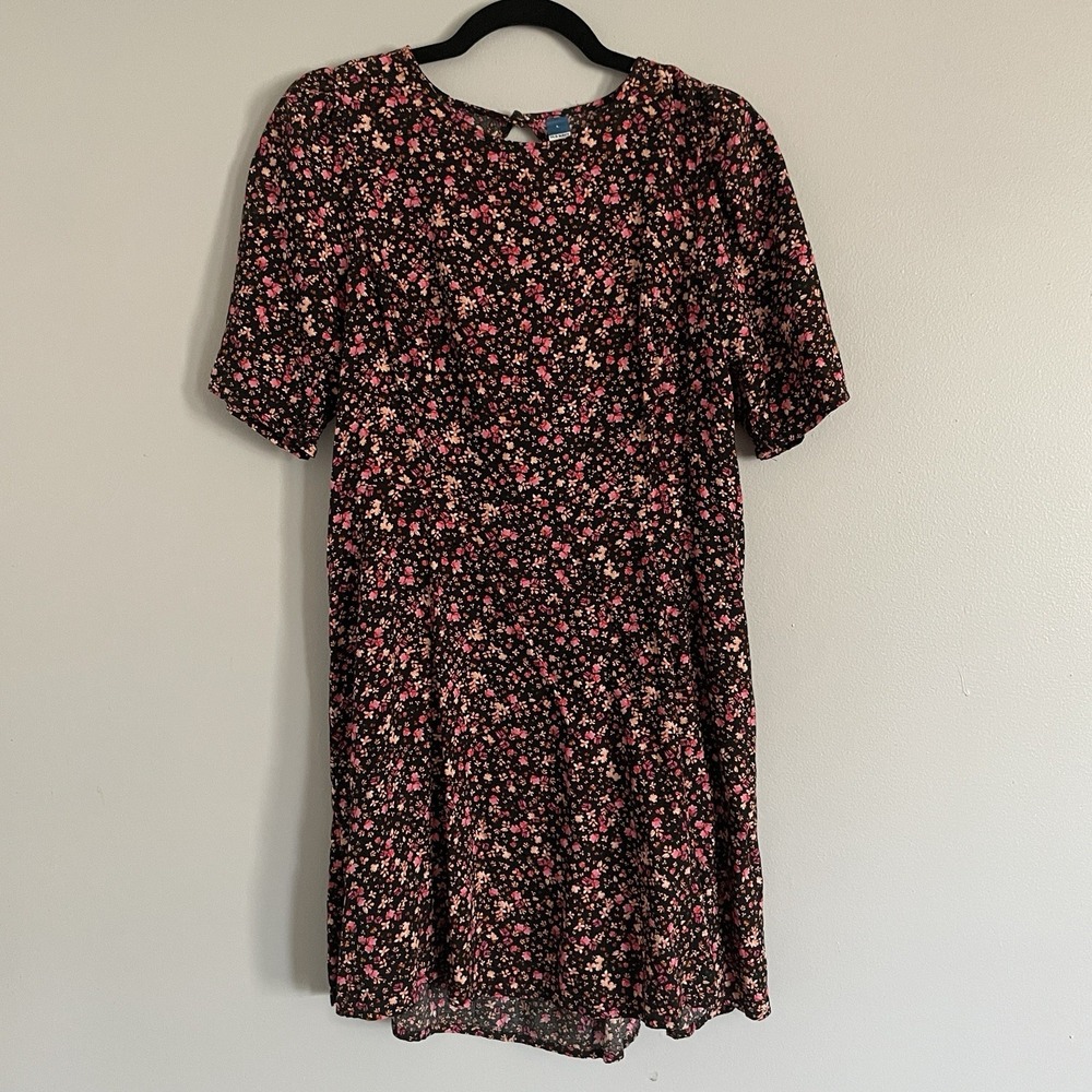 Old Navy Dress Women‎ Large Dark Floral Short Prairie Open Back Cottagecore